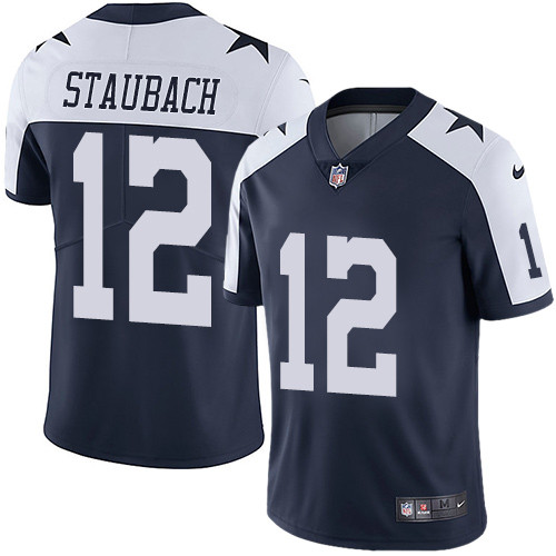  Cowboys 12 Roger Staubach Navy Throwback Vapor Untouchable Player Limited Jersey