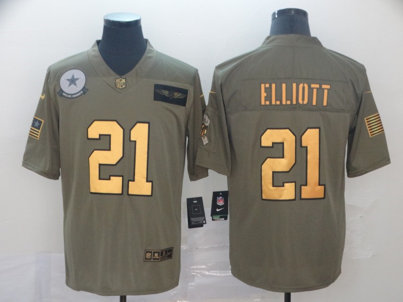 Nike Cowboys 21 Ezekiel Elliott 2019 Olive Gold Salute To Service Limited Jersey
