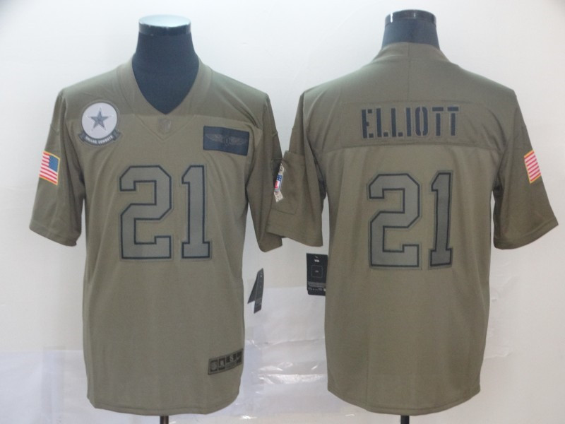 Nike Cowboys 21 Ezekiel Elliott 2019 Olive Salute To Service Limited Jersey