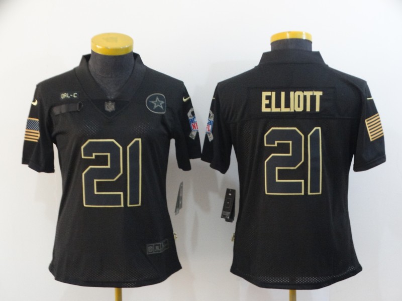 Nike Cowboys 21 Ezekiel Elliott Black Women 2020 Salute To Service Limited Jersey
