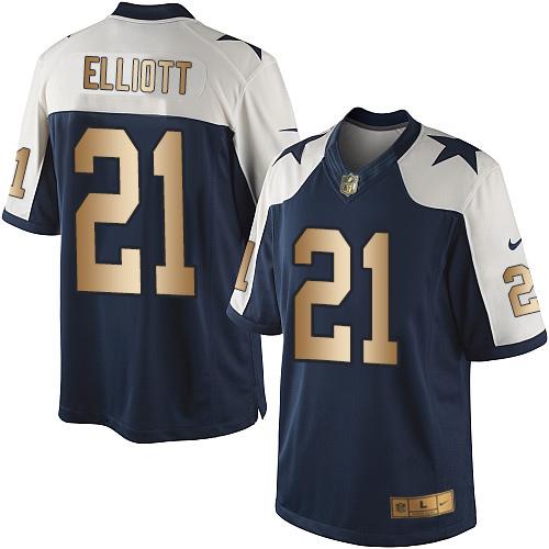  Cowboys 21 Ezekiel Elliott Navy Blue Thanksgiving Men Stitched NFL Limited Gold Jersey