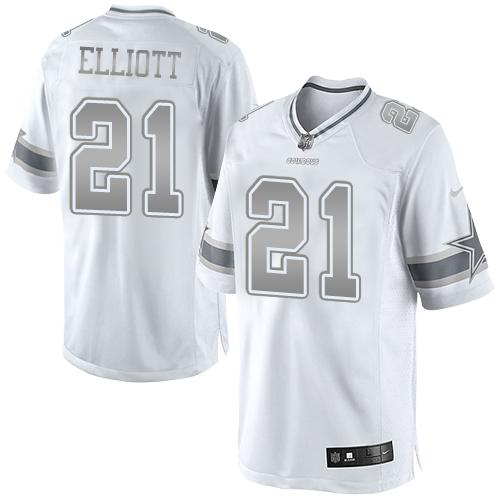  Cowboys 21 Ezekiel Elliott White Men Stitched NFL Limited Platinum Jersey