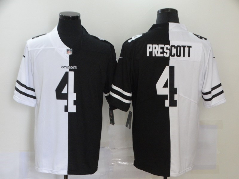 Nike Cowboys 4 Dak Prescott Black And White Split Vapor Untouchable Limited Jersey