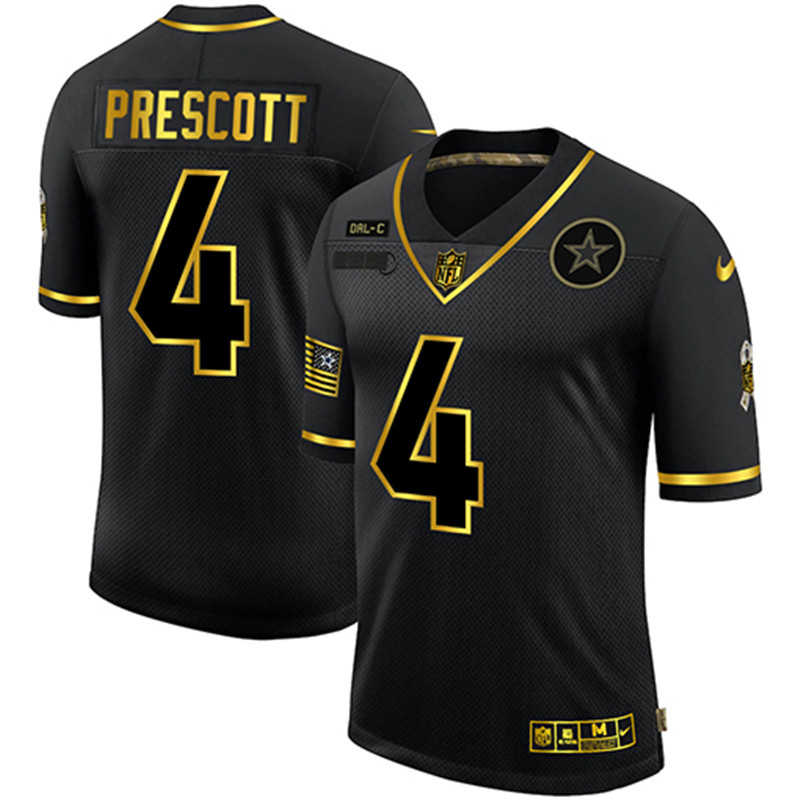 Nike Cowboys 4 Dak Prescott Black Gold 2020 Salute To Service Limited Jersey