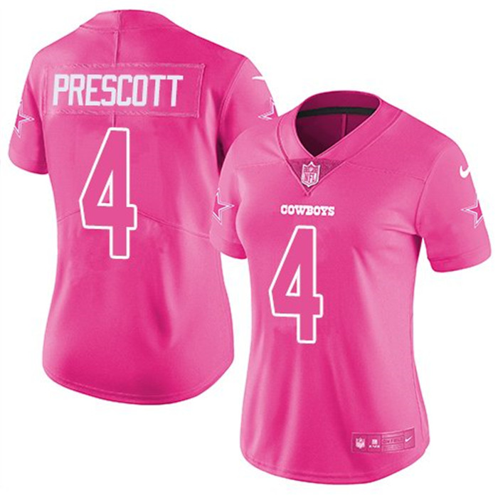  Cowboys 4 Dak Prescott Pink Fashion Women Rush Limited Jersey