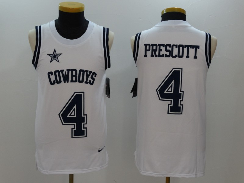 Cowboys 4 Dak Prescott White Color Rush Name & Number Tank Top