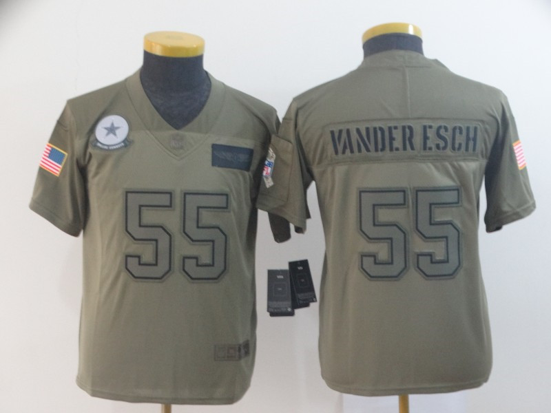 Nike Cowboys 55 Leighton Vander Esch 2019 Olive Youth Salute To Service Limited Jersey