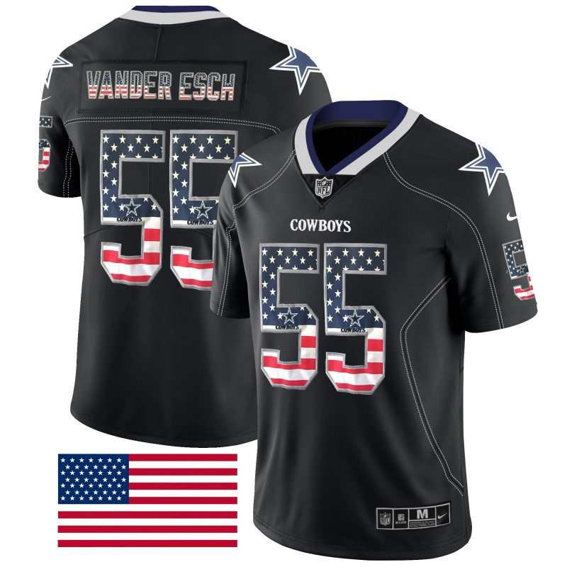  Cowboys 55 Leighton Vander Esch Black USA Flag Fashion Limited Jersey