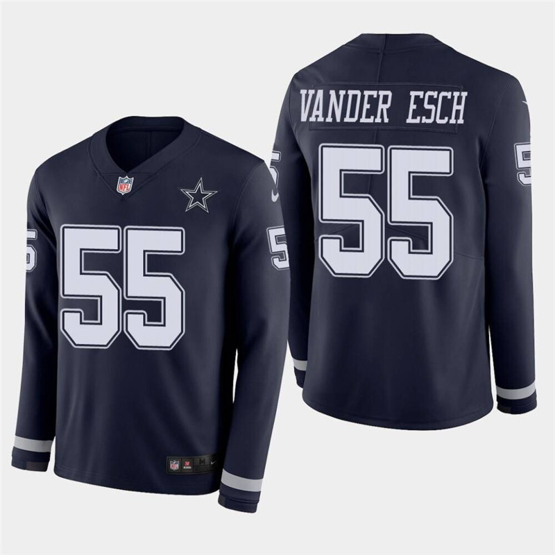  Cowboys 55 Leighton Vander Esch Navy Therma Long Sleeve Jersey