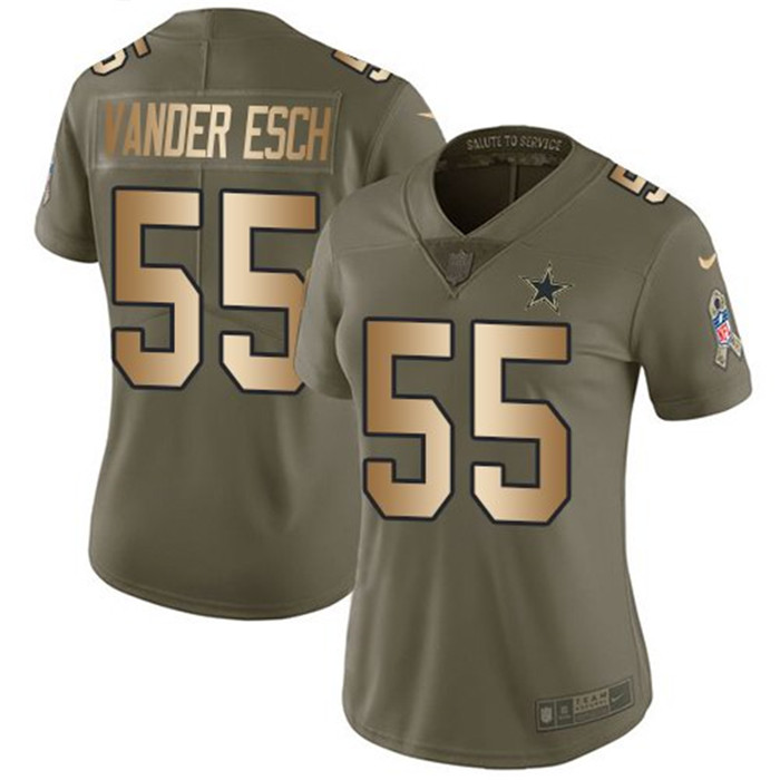  Cowboys 55 Leighton Vander Esch Olive Gold Women Salute To Service Limited Jersey