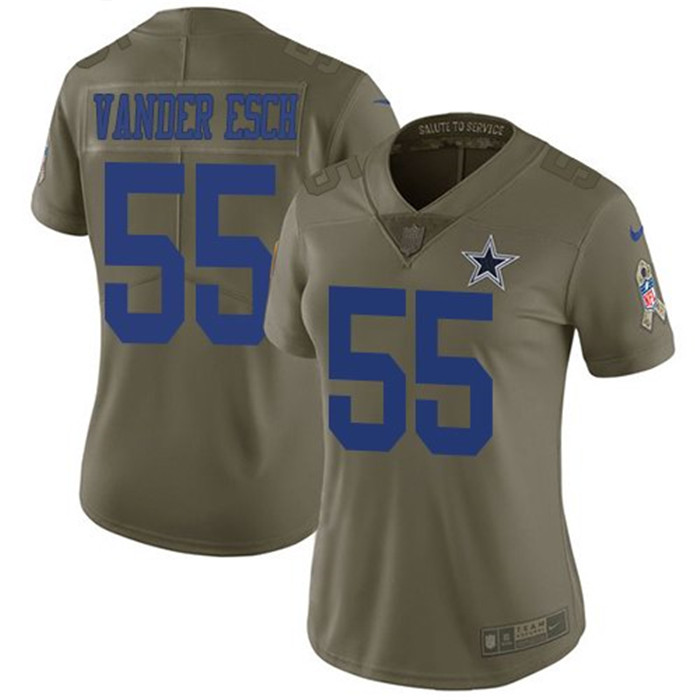  Cowboys 55 Leighton Vander Esch Olive Women Salute To Service Limited Jersey