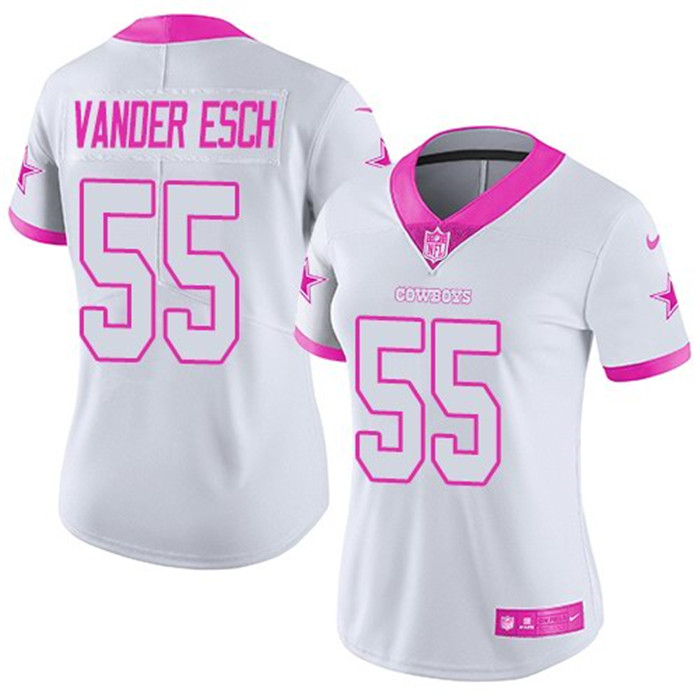  Cowboys 55 Leighton Vander Esch White Pink Fashion Women Rush Limited Jersey