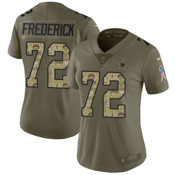  Cowboys 72 Travis Frederick Olive Camo Women Salute To Service Limited Jersey