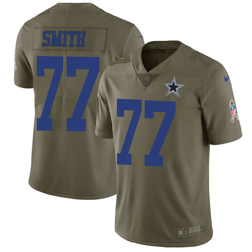  Cowboys 77 Tyron Smith Olive Salute To Service Limited Jersey