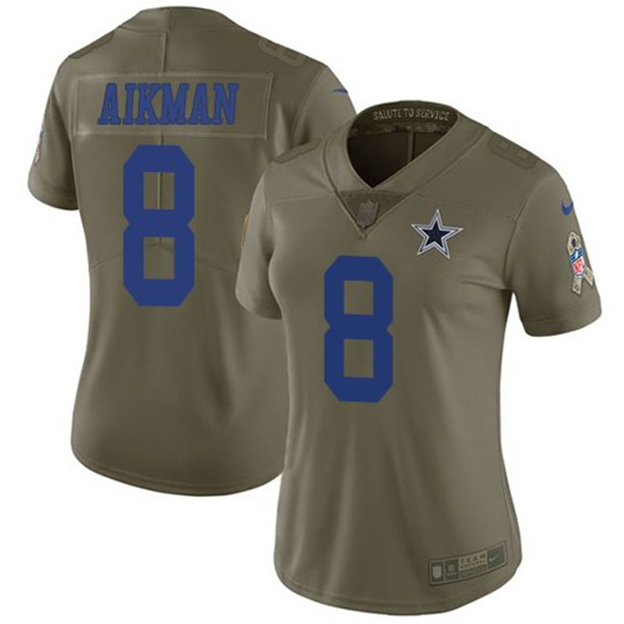  Cowboys 8 Troy Aikman Olive Women Salute To Service Limited Jersey