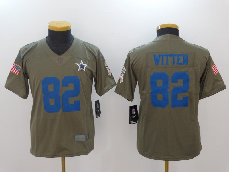  Cowboys 82 Jason Witten Olive Youth Salute To Service Limited Jersey