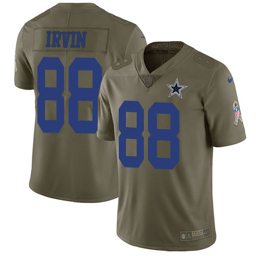  Cowboys 88 Michael Irvin Olive Salute To Service Limited Jersey