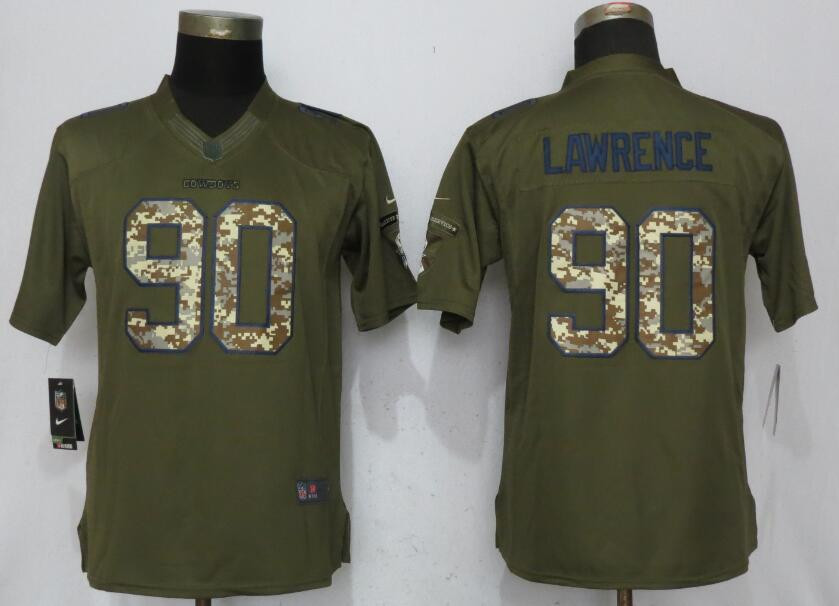  Cowboys 90 DeMarcus Lawrence Women Olive Green Salute To Service Limited Jersey