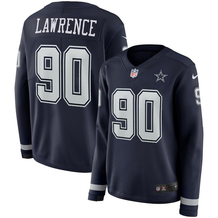  Cowboys 90 Demarcus Lawrence Navy Women Long Sleeve Limited Jersey