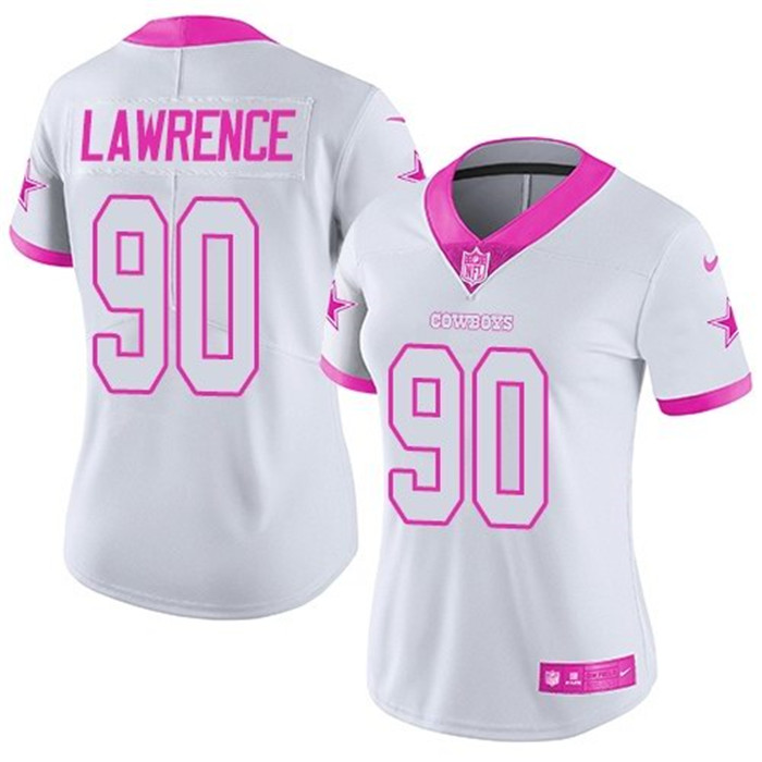 Cowboys 90 Demarcus Lawrence White Pink Fashion Women Rush Limited Jersey