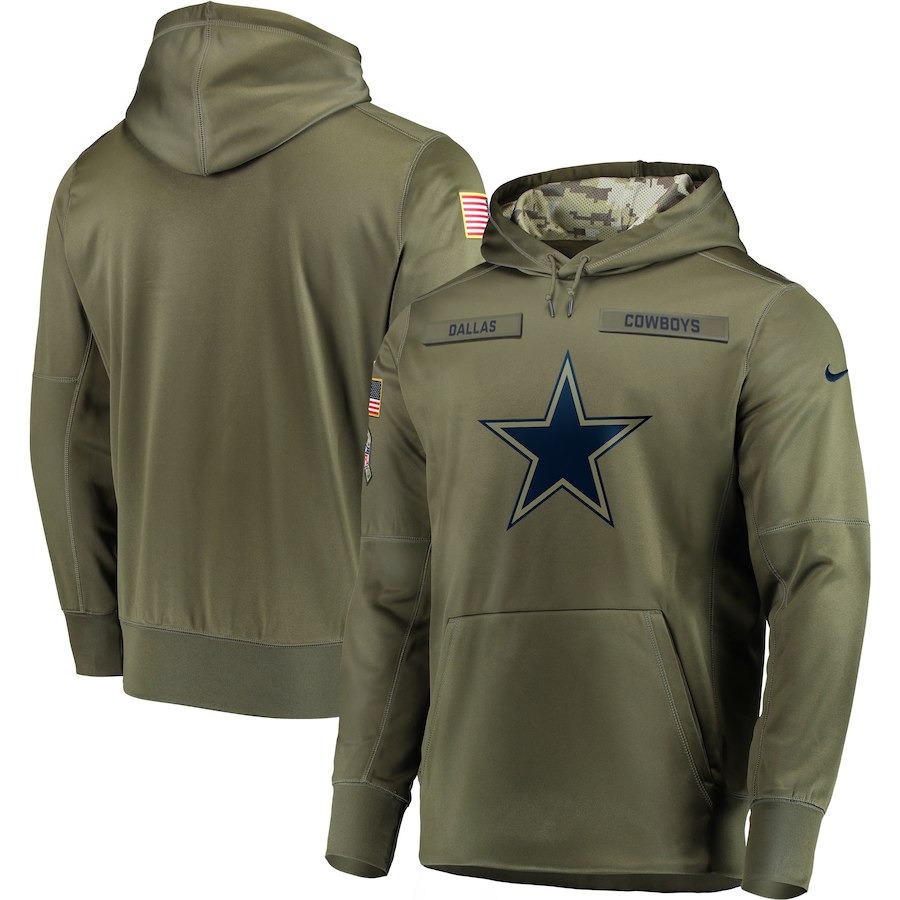  Cowboys Olive Salute To Service Men's Pullove Hoodie