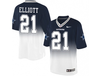  Dallas Cowboys 21 Ezekiel Elliott Navy Blue-White Men Stitched NFL Elite Fadeaway Fashion Jersey
