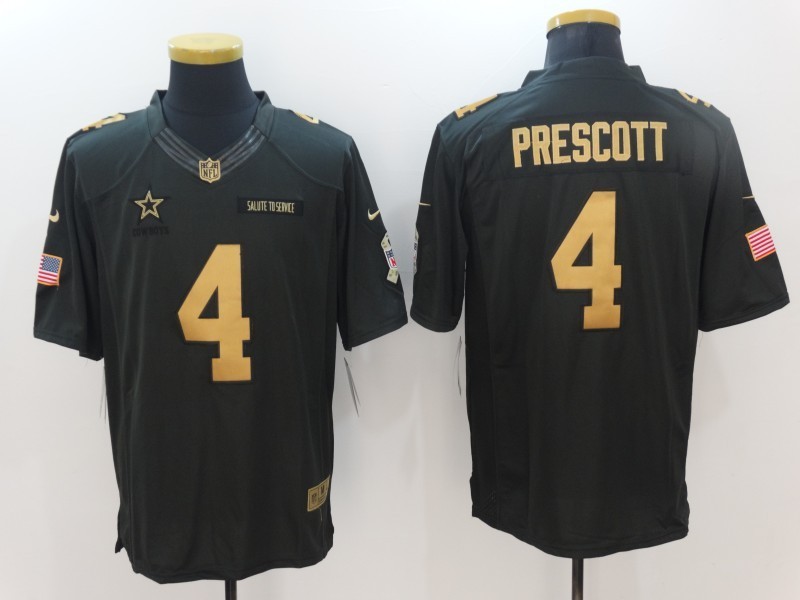  Dallas Cowboys 4 Dak Prescott Anthracite 2016 Christmas Day Gold Men NFL Limited Salute to Service Jersey