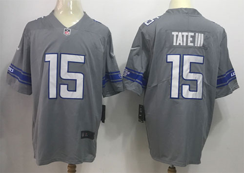  Detroit Lions 15 Golden Tate III Gray Men Stitched NFL Limited Rush Jersey