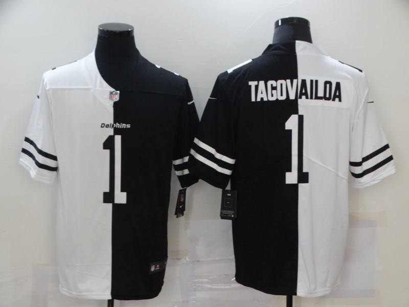 Nike Dolphins 1 Tua Tagovailoa Black And White Split Vapor Untouchable Limited Jersey