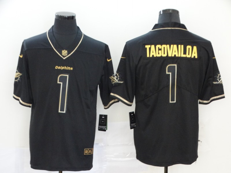 Nike Dolphins 1 Tua Tagovailoa Black Gold Vapor Untouchable Limited Jersey