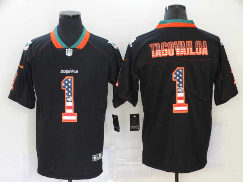 Nike Dolphins 1 Tua Tagovailoa Black USA Flag Fashion Limited Jersey