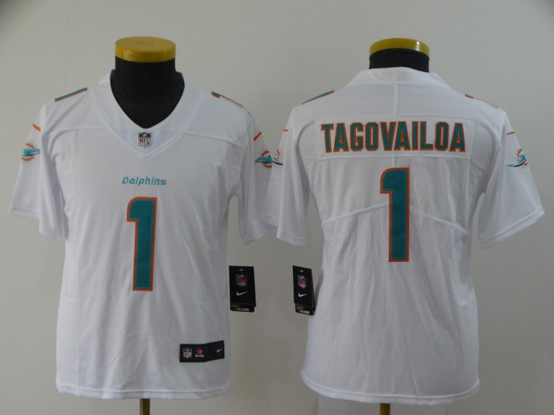 Nike Dolphins 1 Tua Tagovailoa White Youth 2020 NFL Draft First Round Pick Vapor Untouchable Limited Jersey
