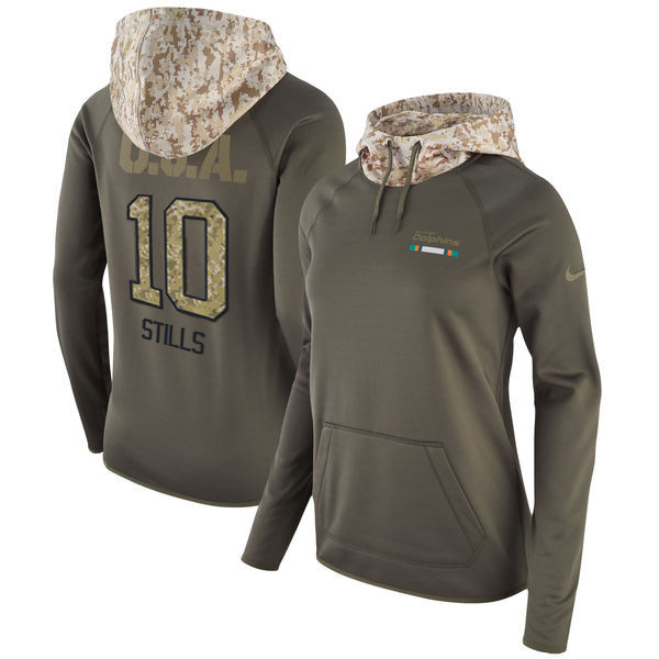  Dolphins 10 Kenny Stills Olive Women Salute To Service Pullover Hoodie
