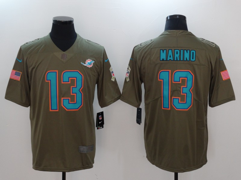  Dolphins 13 Dan Marino Olive Salute To Service Limited Jersey