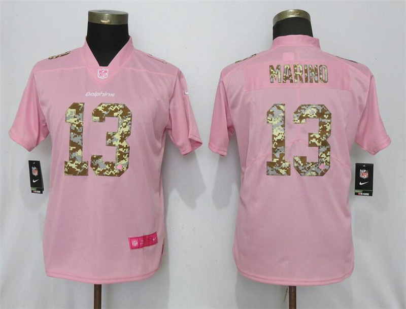 Nike Dolphins 13 Dan Marino Pink Camo Fashion Women Limited Jersey