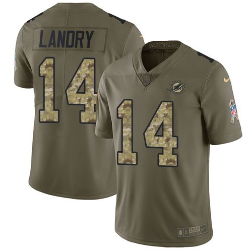  Dolphins 14 Jarvis Landry Olive Camo Salute To Service Limited Jersey