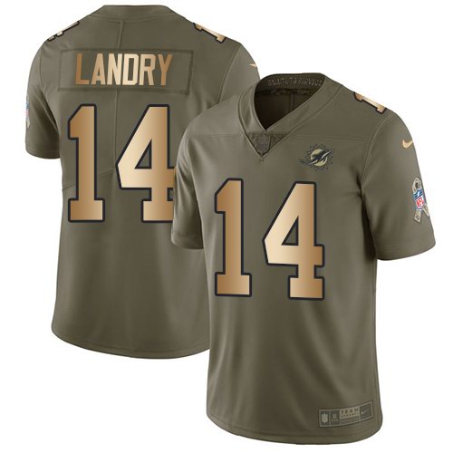  Dolphins 14 Jarvis Landry Olive Gold Salute To Service Limited Jersey