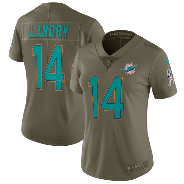  Dolphins 14 Jarvis Landry Women Olive Salute To Service Limited Jersey