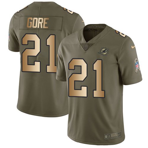  Dolphins 21 Frank Gore Olive Gold Salute To Service Limited Jersey