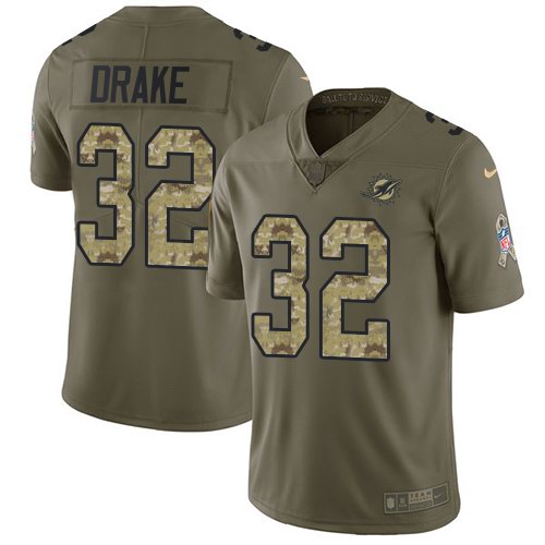  Dolphins 32 Kenyan Drake Olive Camo Salute To Service Limited Jersey