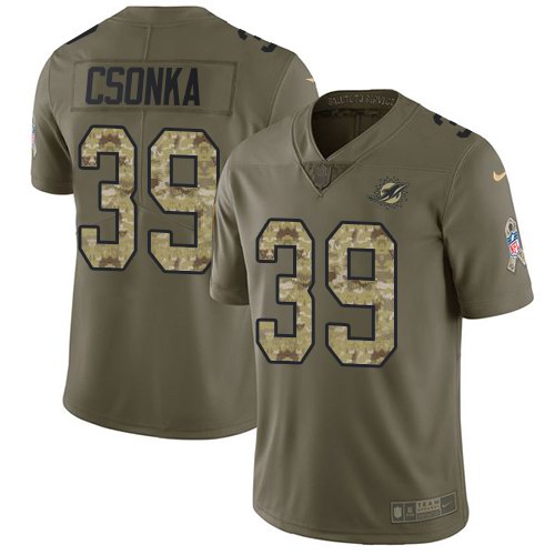  Dolphins 39 Larry Csonka Olive Camo Salute To Service Limited Jersey