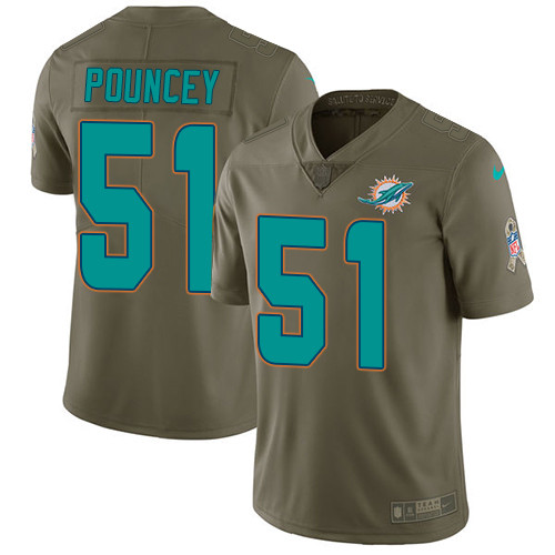  Dolphins 51 Mike Pouncey Olive Salute To Service Limited Jersey