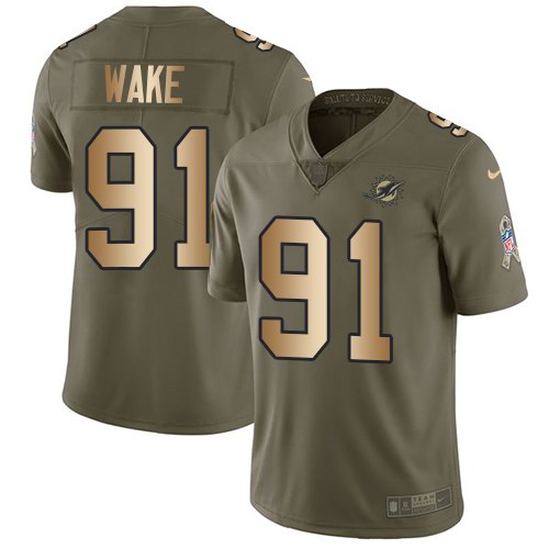  Dolphins 91 Cameron Wake Olive Gold Salute To Service Limited Jersey