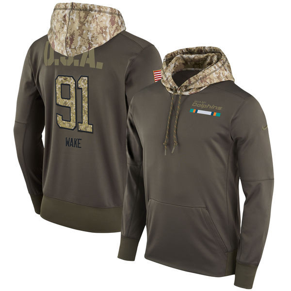  Dolphins 91 Cameron Wake Olive Salute To Service Pullover Hoodie