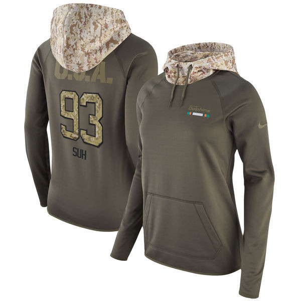  Dolphins 93 Ndamukong Suh Olive Women Salute To Service Pullover Hoodie