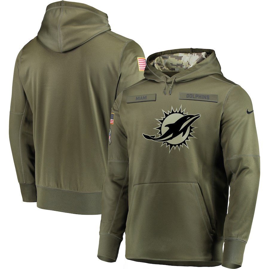  Dolphins Olive Salute To Service Men's Pullove Hoodie