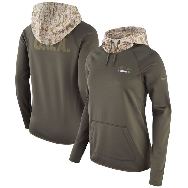  Dolphins Olive Women Salute To Service Pullover Hoodie