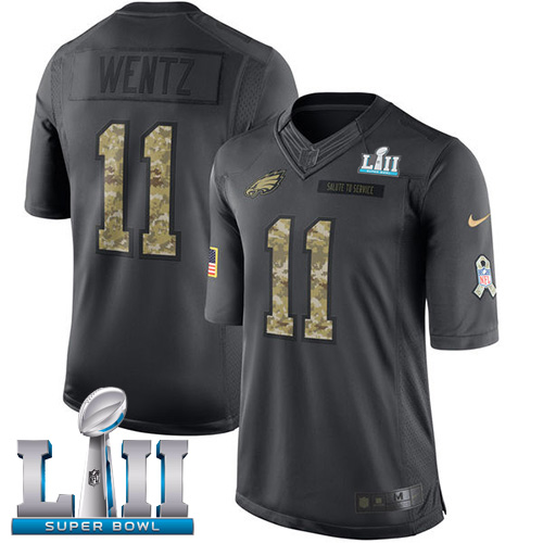  Eagles 11 Carson Wentz Anthracite 2018 Super Bowl LII Salute to Service Limited Jersey