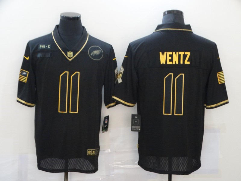 Nike Eagles 11 Carson Wentz Black Gold 2020 Salute To Service Limited Jersey