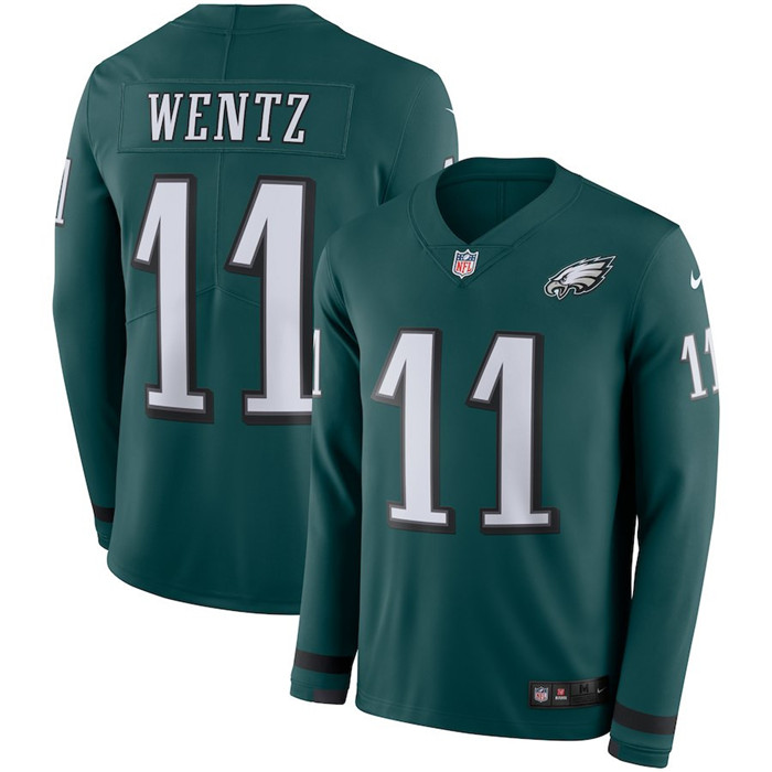  Eagles 11 Carson Wentz Green Long Sleeve Limited Jersey